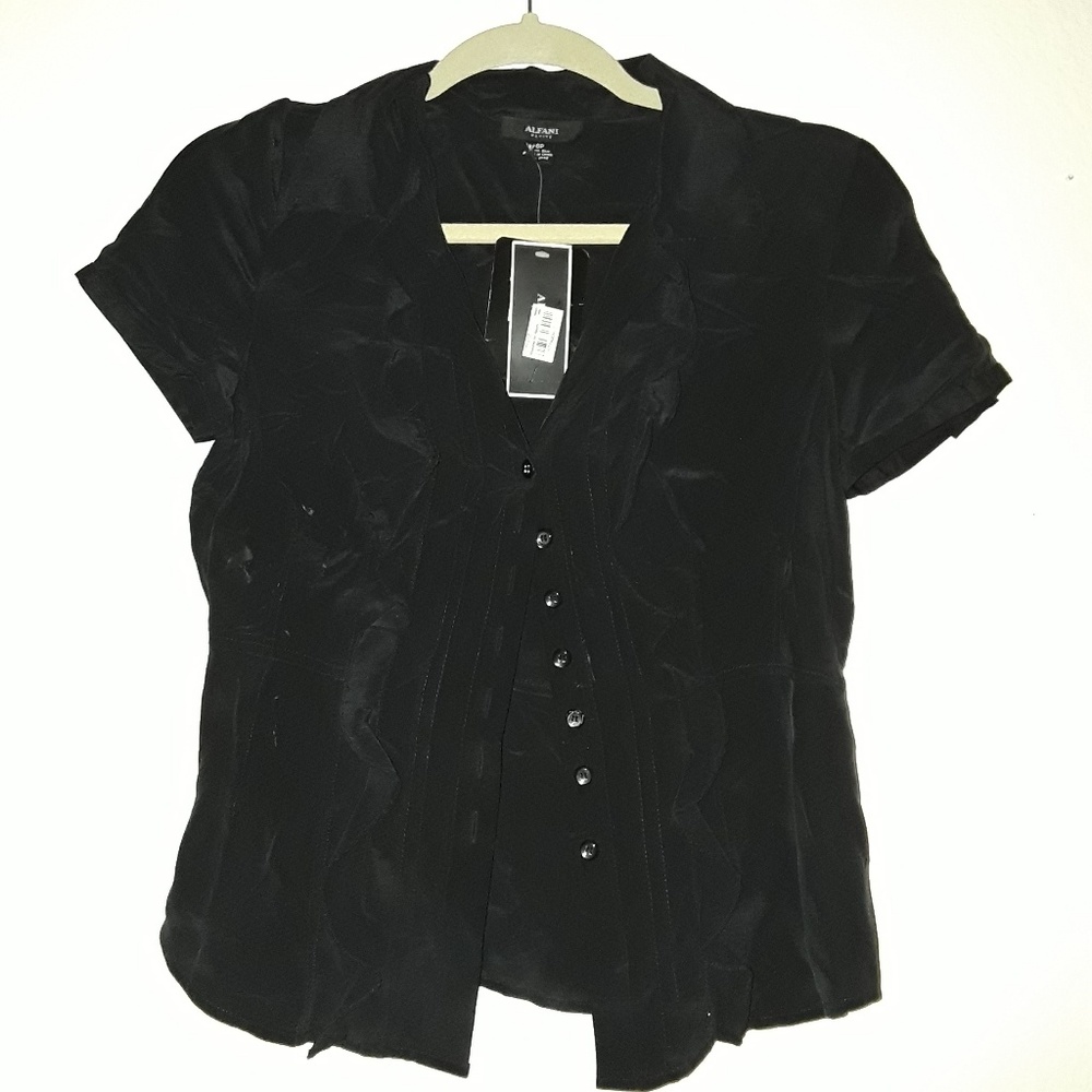 Alfani Ruffled Front Silk Blouse